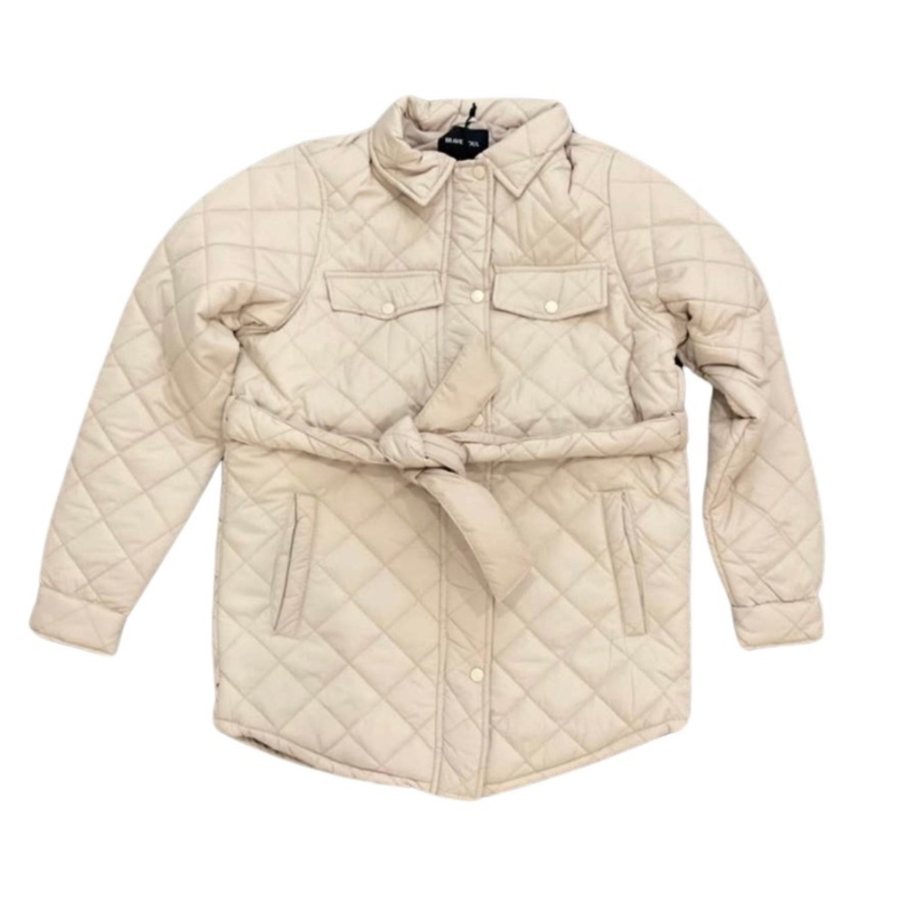 Brave Soul Diamond Quilted Belted Jacket in Stone, Size 8​​​​​​​​​​